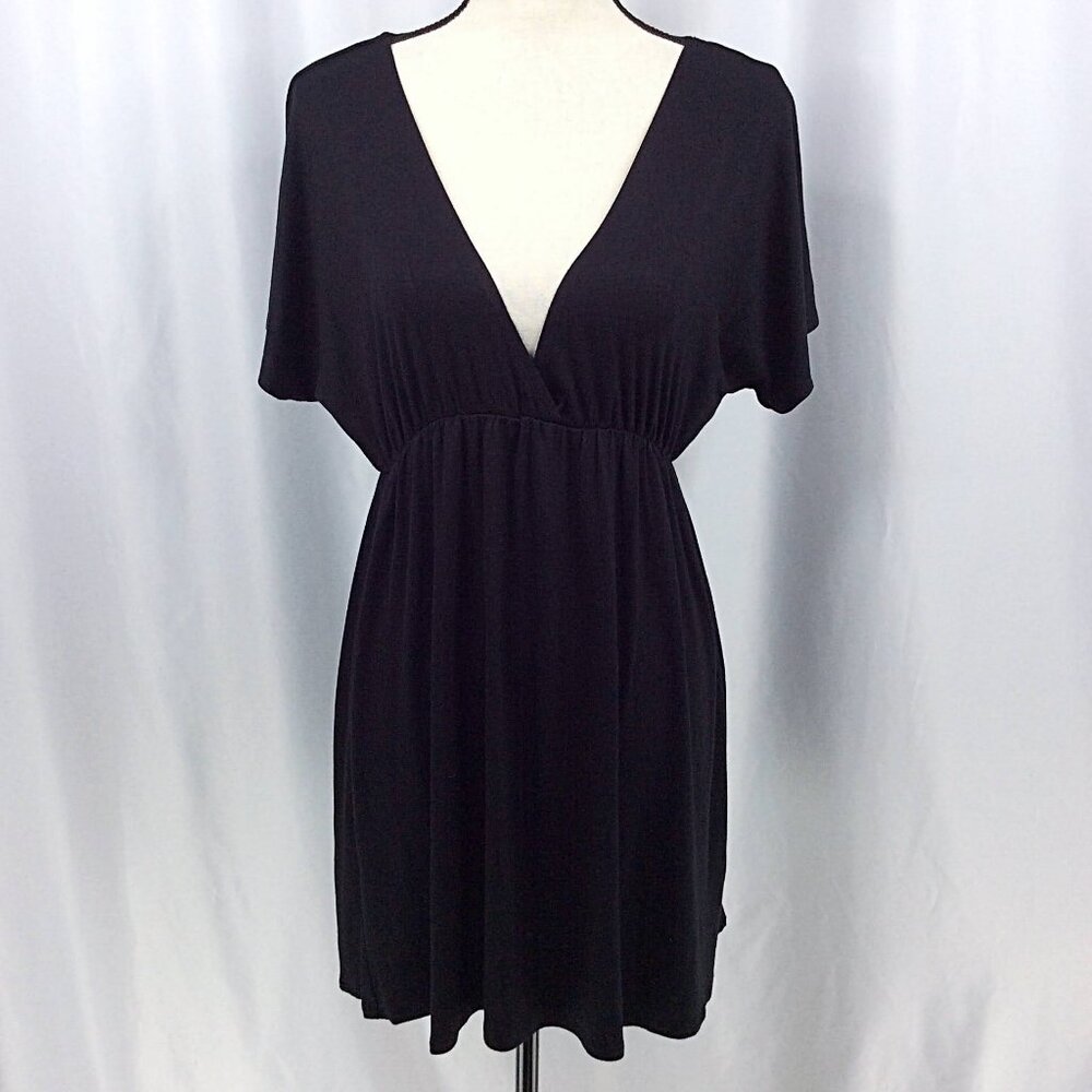 Ana Cover Up Dress Womens Size Large Black V-Neck Dolman Short Sleeve Stretch